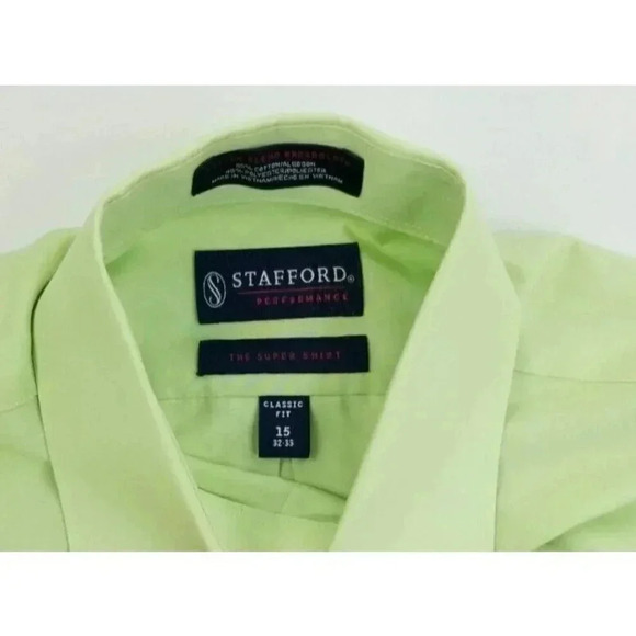 Stafford 15 32-33 Classic Fit Men's The Super Shirt Lime Green Long Sleeve - Picture 3 of 6